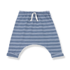 1+ In The Family baby boy indigo and white striped cotton jersey pants with drawstring at the front.