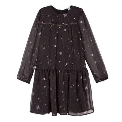 Girls Black Galaxy Print Voile Dress