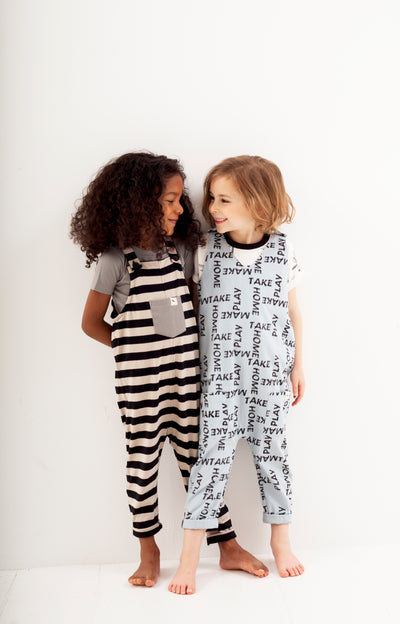 Boys And Girls Black Wide Stripe Dungaree