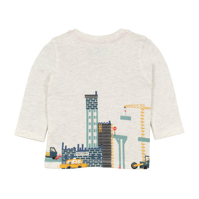 Jean Bourget long-sleeved, off-white cotton-jersey T-shirt is printed with a crisp urban landscape pattern of cranes.