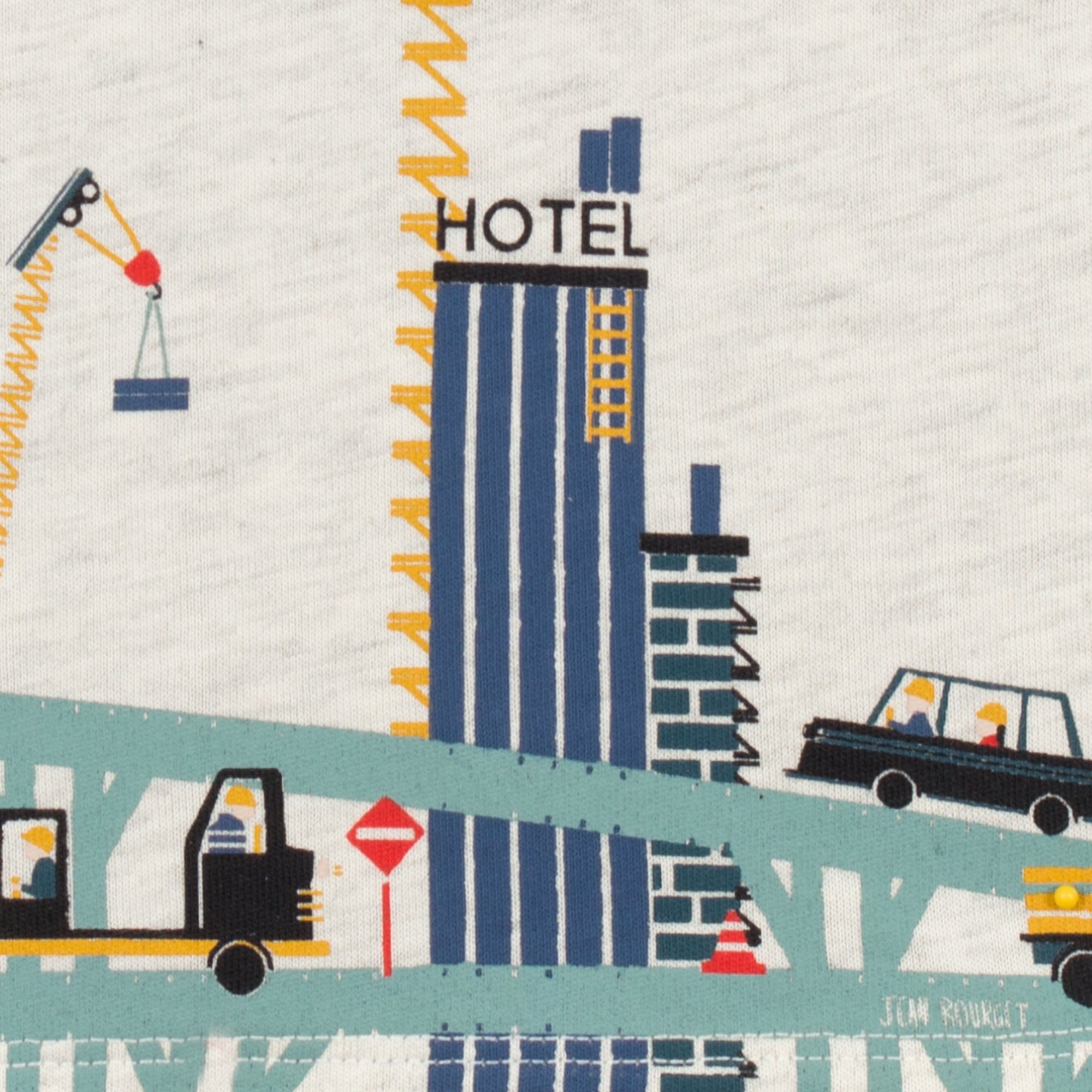 Jean Bourget long-sleeved, off-white cotton-jersey T-shirt is printed with a crisp urban landscape pattern of cranes.