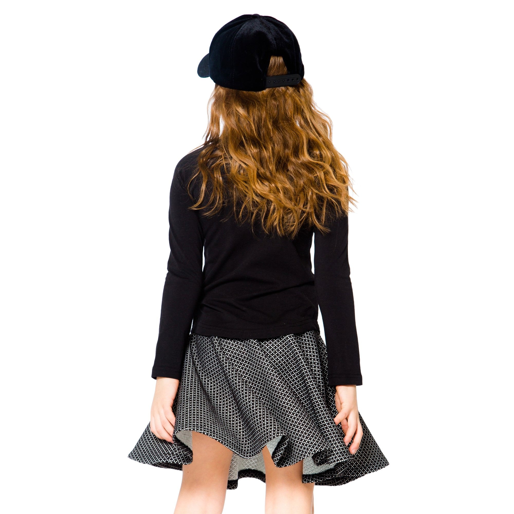 Girls Preppy Black Flouced Skirt