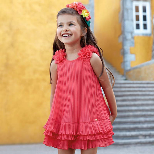 Pleated Dress With Ruffles For Girl