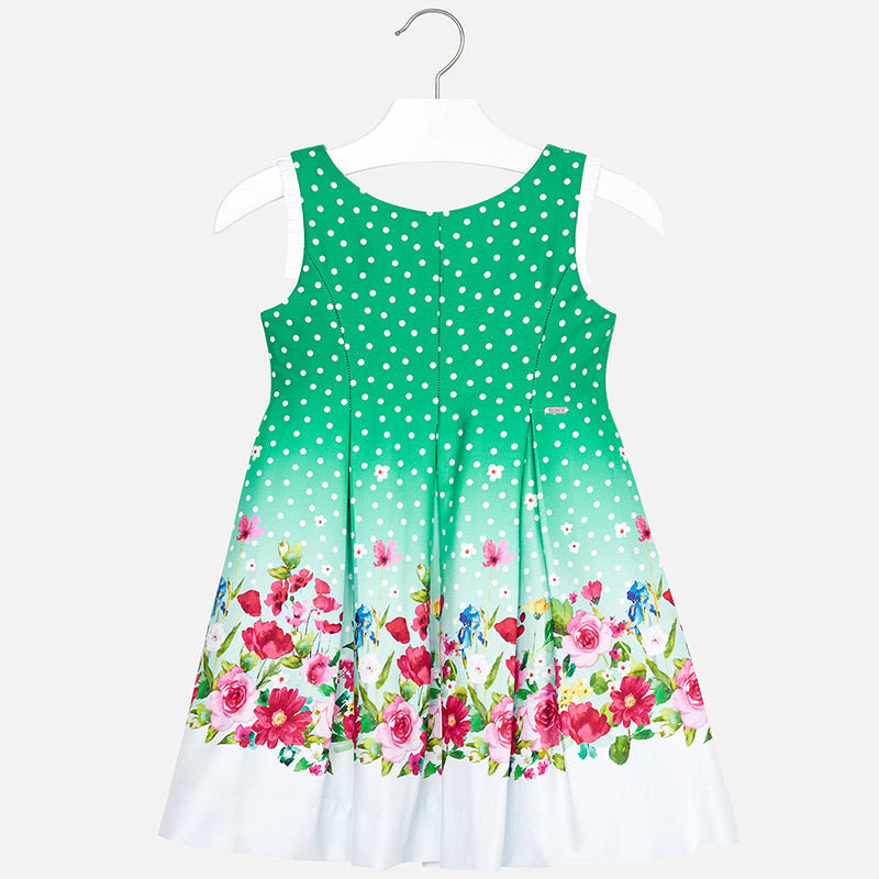Polka Dot Dress With Floral Border For Girl