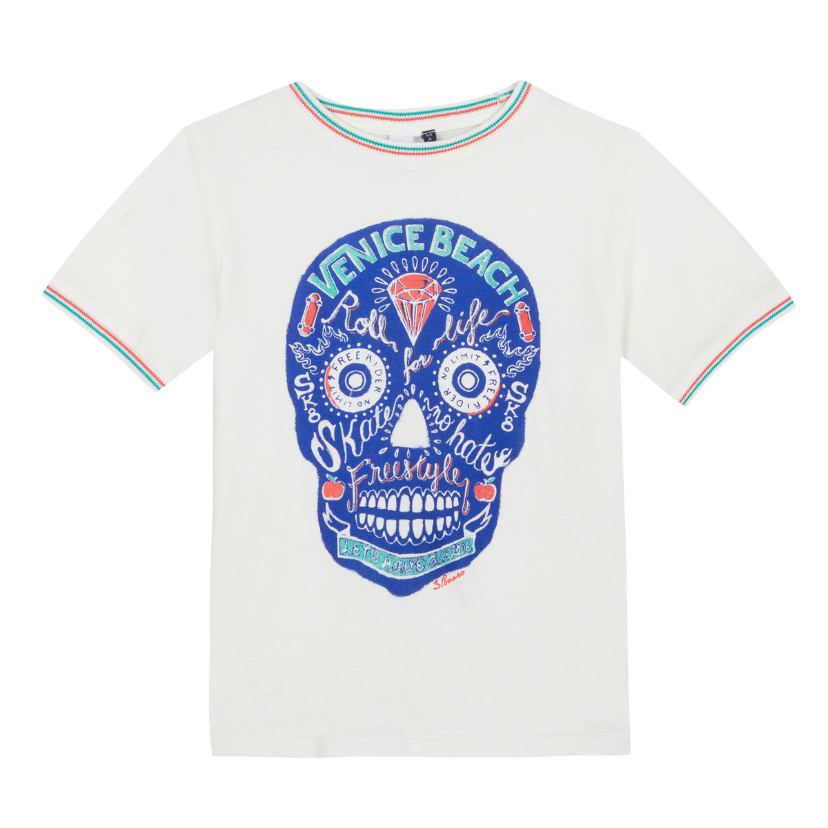 Boys Blue Skeleton Face Printed T-Shirt