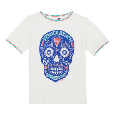 Boys Blue Skeleton Face Printed T-Shirt