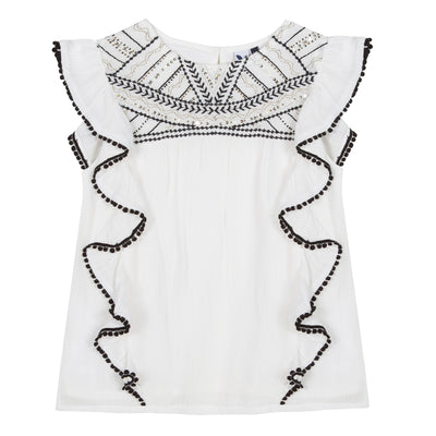 Girls Crepe and Embroidery White Top