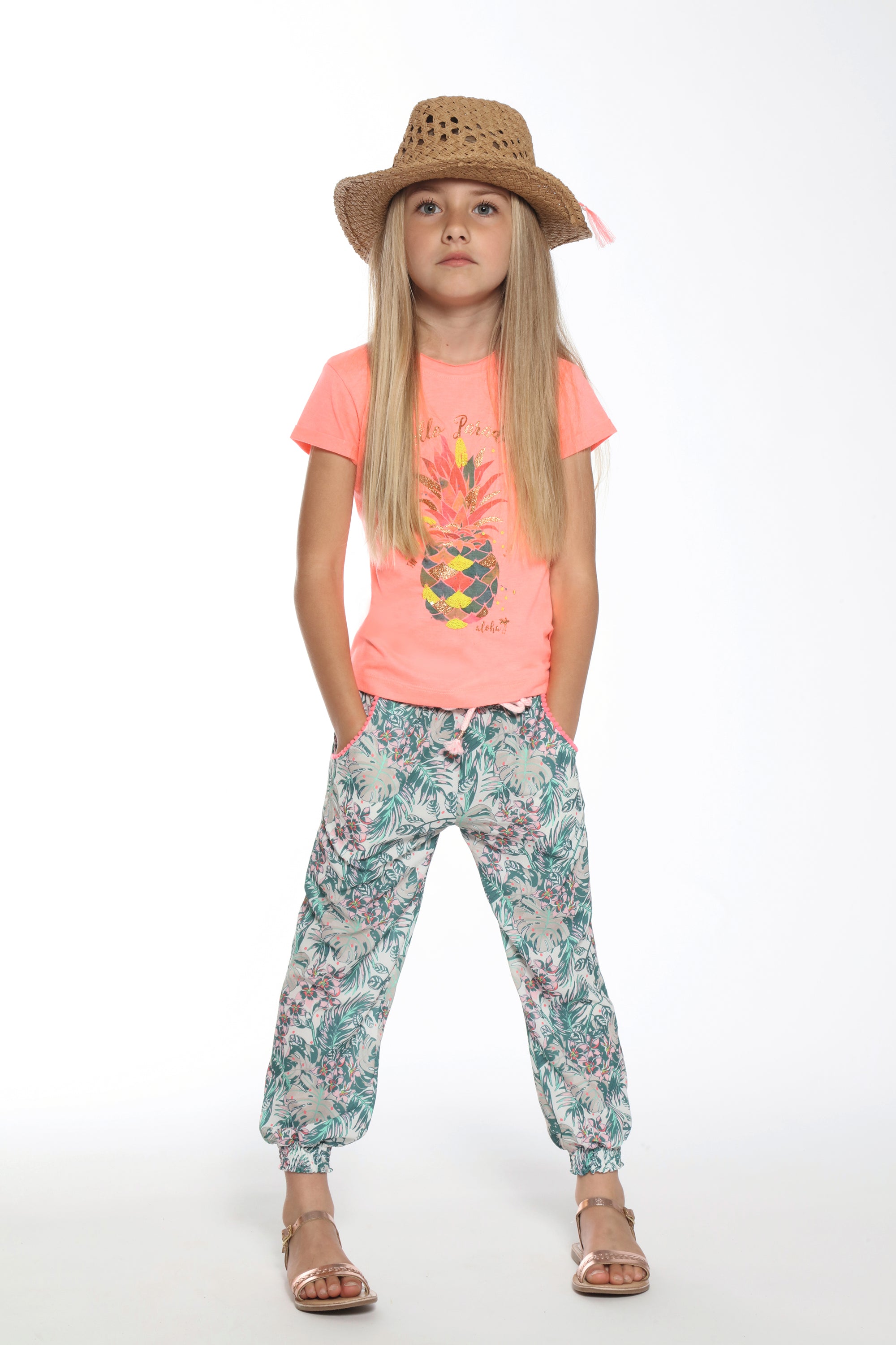 Girls Tropical Print Trousers