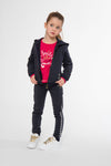 Girls Embroidered Navy Zip Up Hoodie