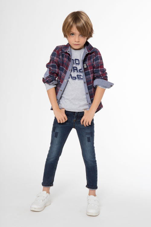 Boys Grey Cotton Print T-Shirt