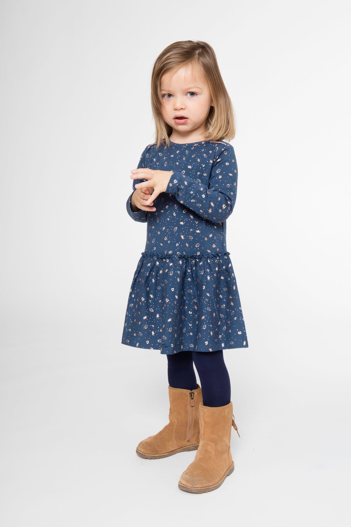 Baby & Toddler Girls Blue And Copper Patterned Printed Dress - House of Sofella Baby & Toddler Girls Blue And Copper Patterned Printed Dress - House of Sofella