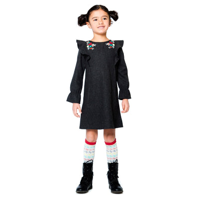 Girls Grey Flower Collar Dress