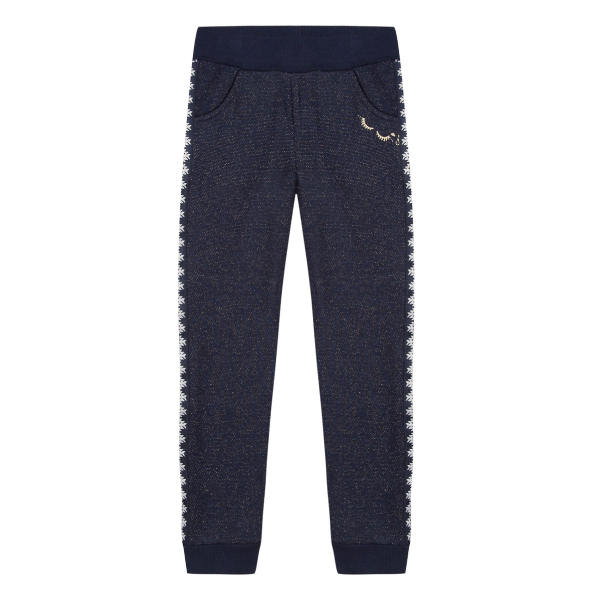 Girls Embroidered Navy Joggers