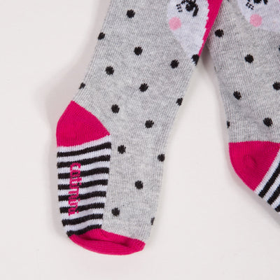 Warm and ultra-soft knitted tights with polka dots and stripes. Catimini jacquard signature on the sole. with a sweet fox on the front