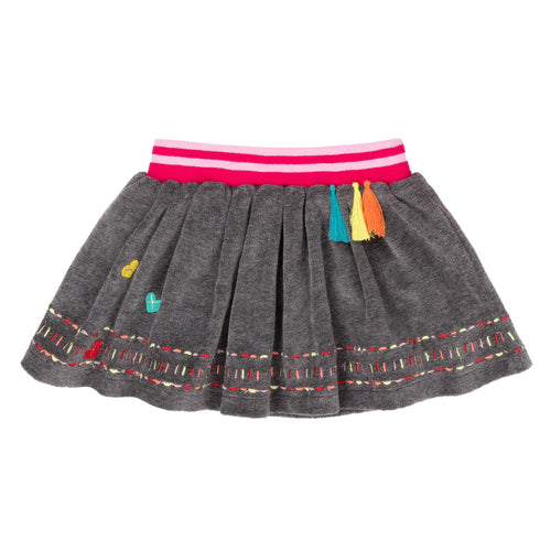 Girls Grey Owl Velours Skirt