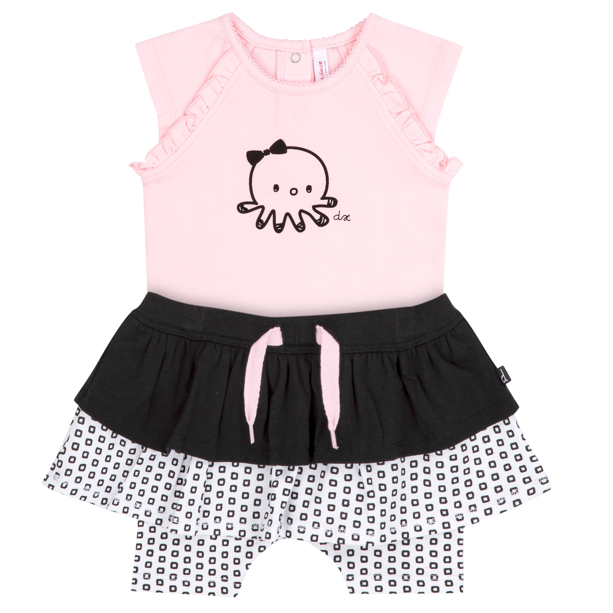 Light Pink Bodysuit With Octopus And Skort Set