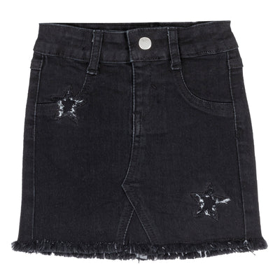 Girls Distressed Black Denim Skirt