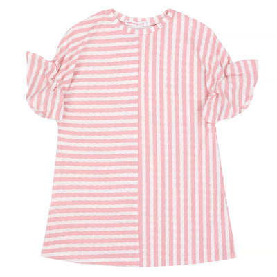 Girls Pink & White Striped Oversized Dress