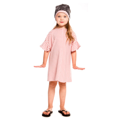 Girls Pink & White Striped Oversized Dress