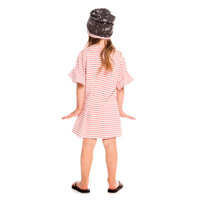 Girls Pink & White Striped Oversized Dress