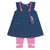 Girls Blue Dress & Fuchsia Striped Capri Legging Set