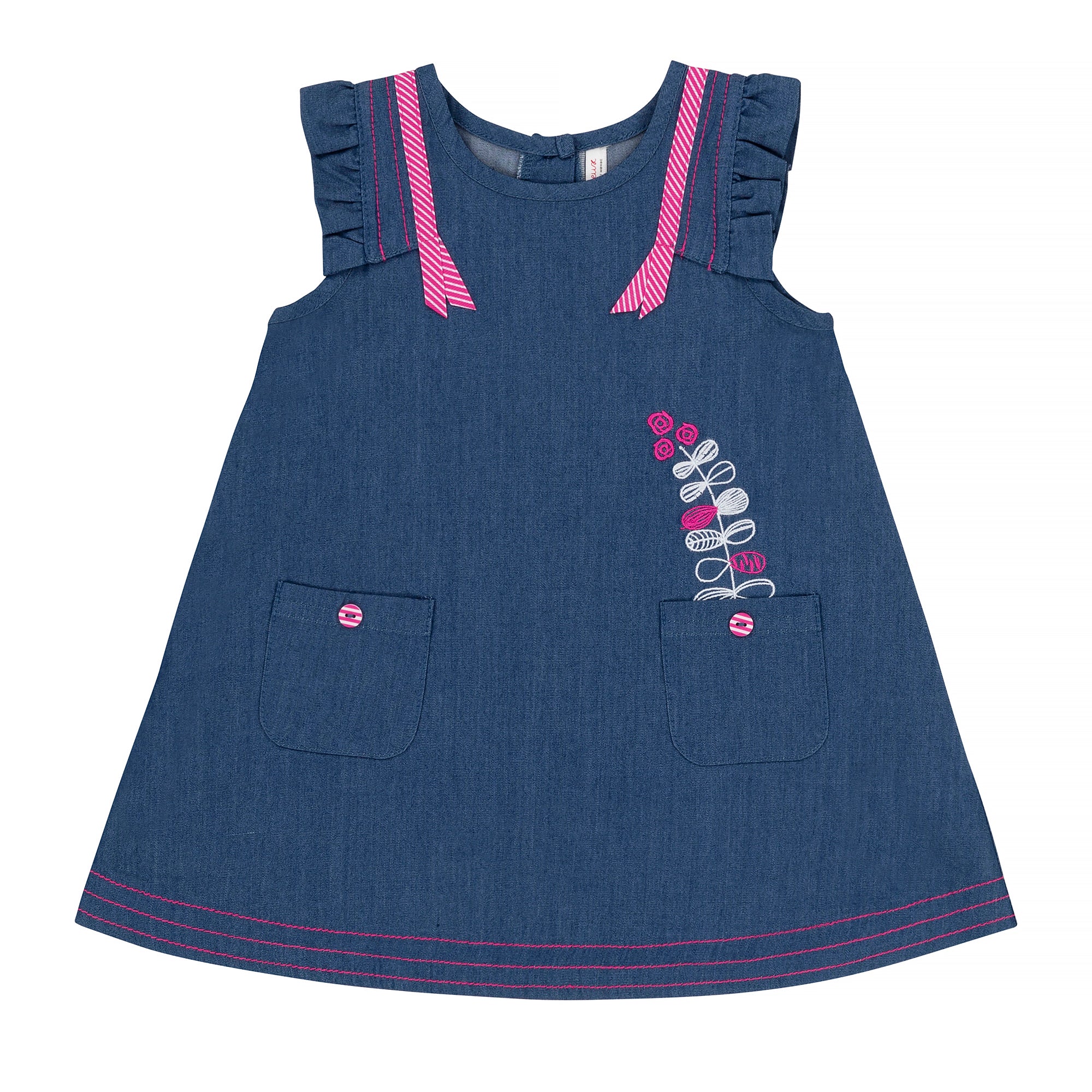Girls Blue Dress & Fuchsia Striped Capri Legging Set