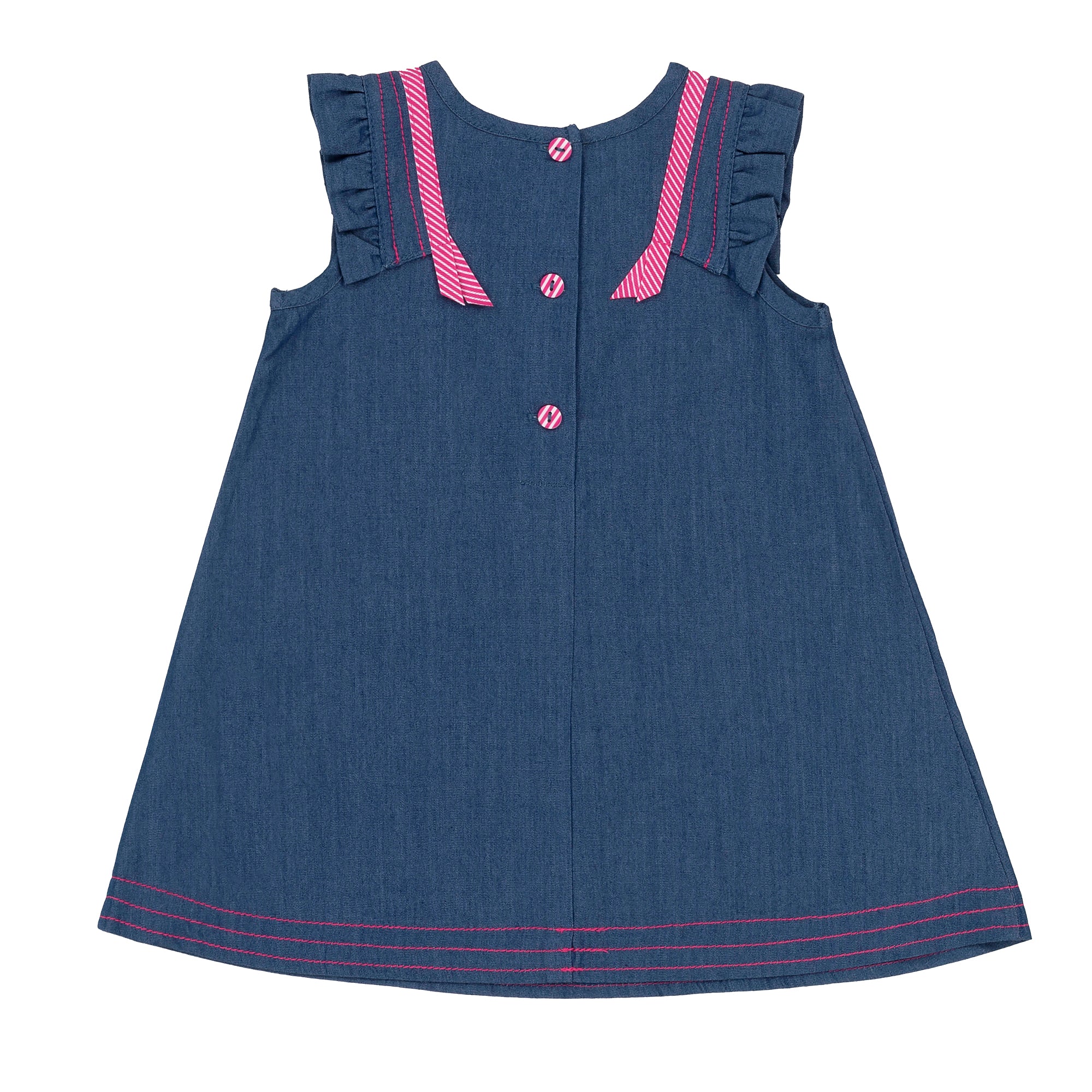 Girls Blue Dress & Fuchsia Striped Capri Legging Set