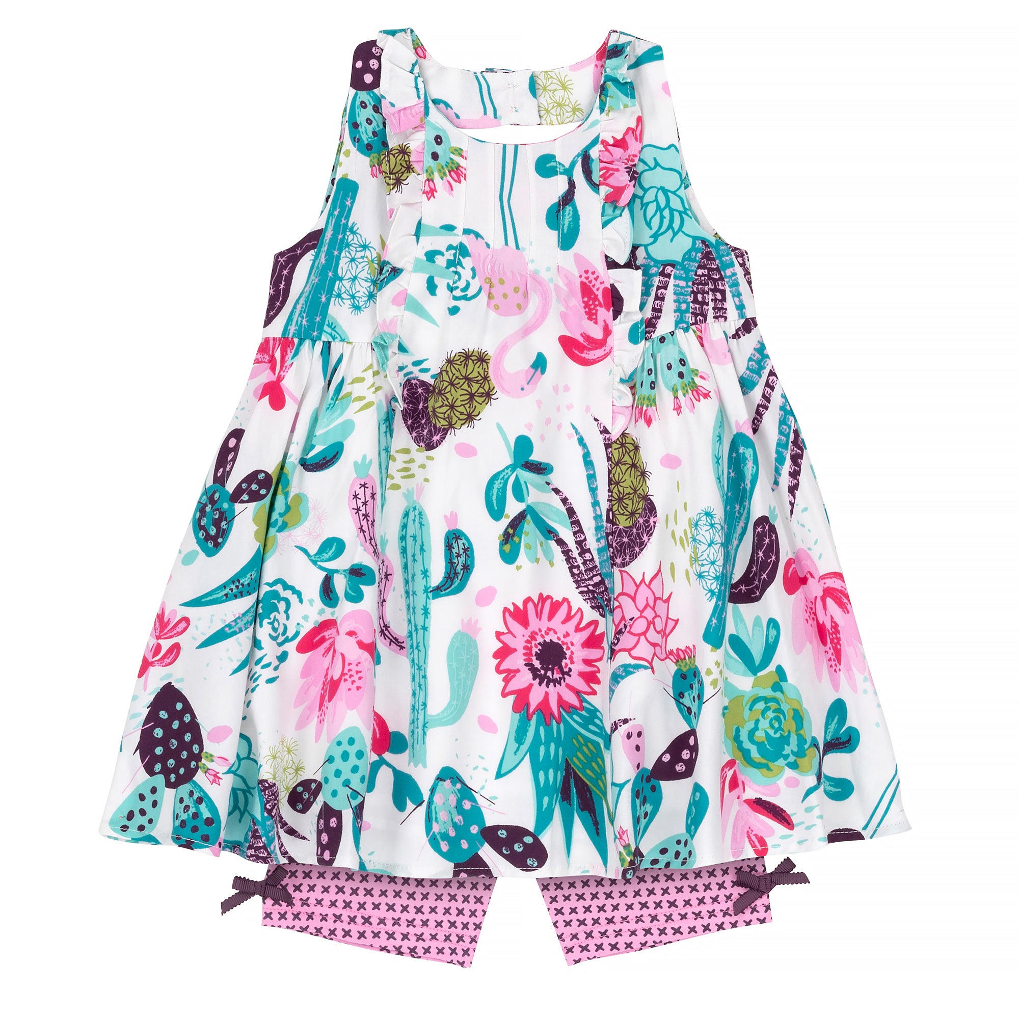 Girls Cactus Print Dress & Biker Leggings Set