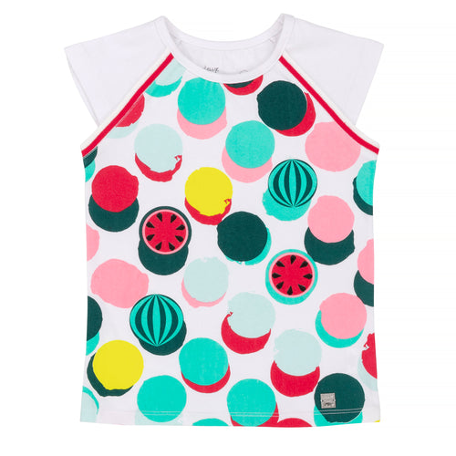 Girls White T-Shirt With Watermelon Polka Dots