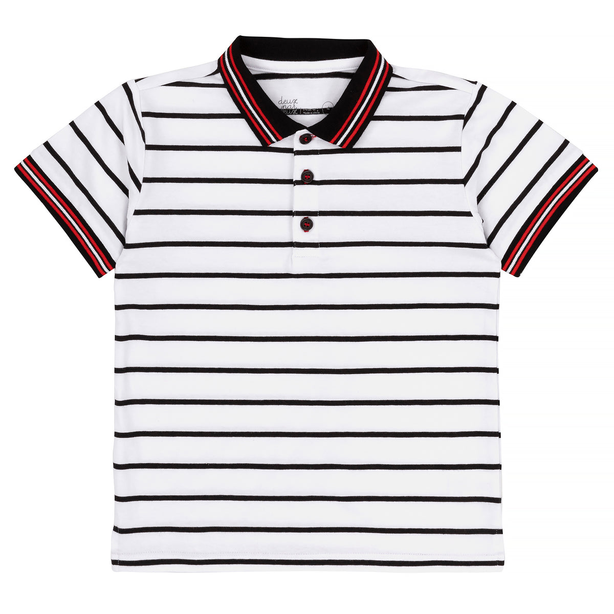 red white and black striped polo shirt