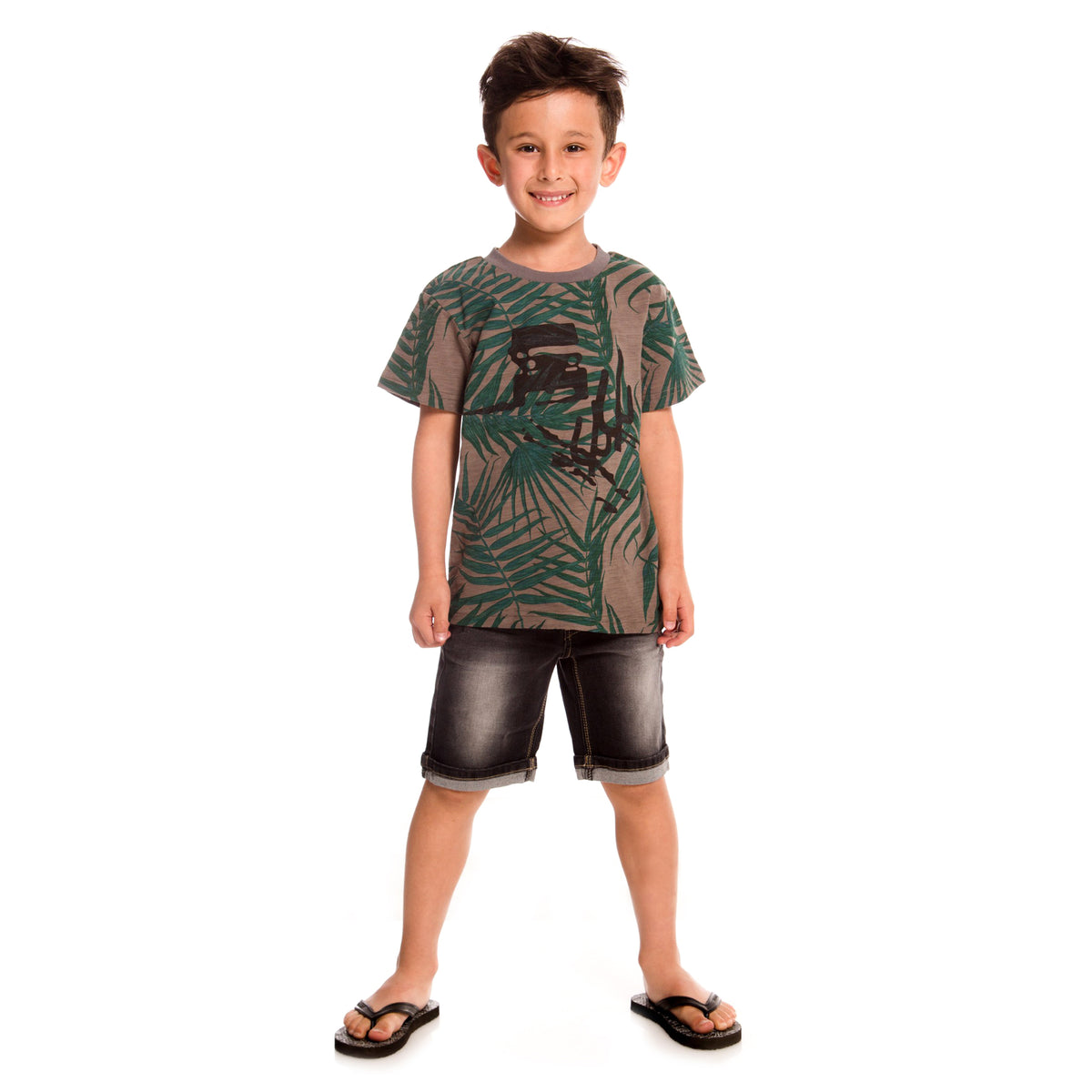 Boys Charcoal T-Shirt With Palm Tree Print