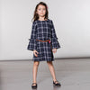 Girls Navy Plaid Dress with Belt