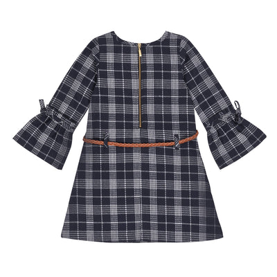 Girls Navy Plaid Dress with Belt