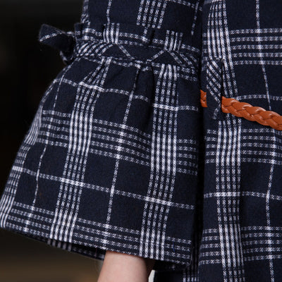 Girls Navy Plaid Dress with Belt