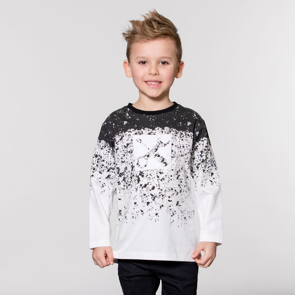 Boys Long Sleeve Black and White Top