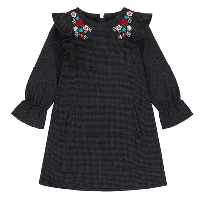 Girls Grey Flower Collar Dress