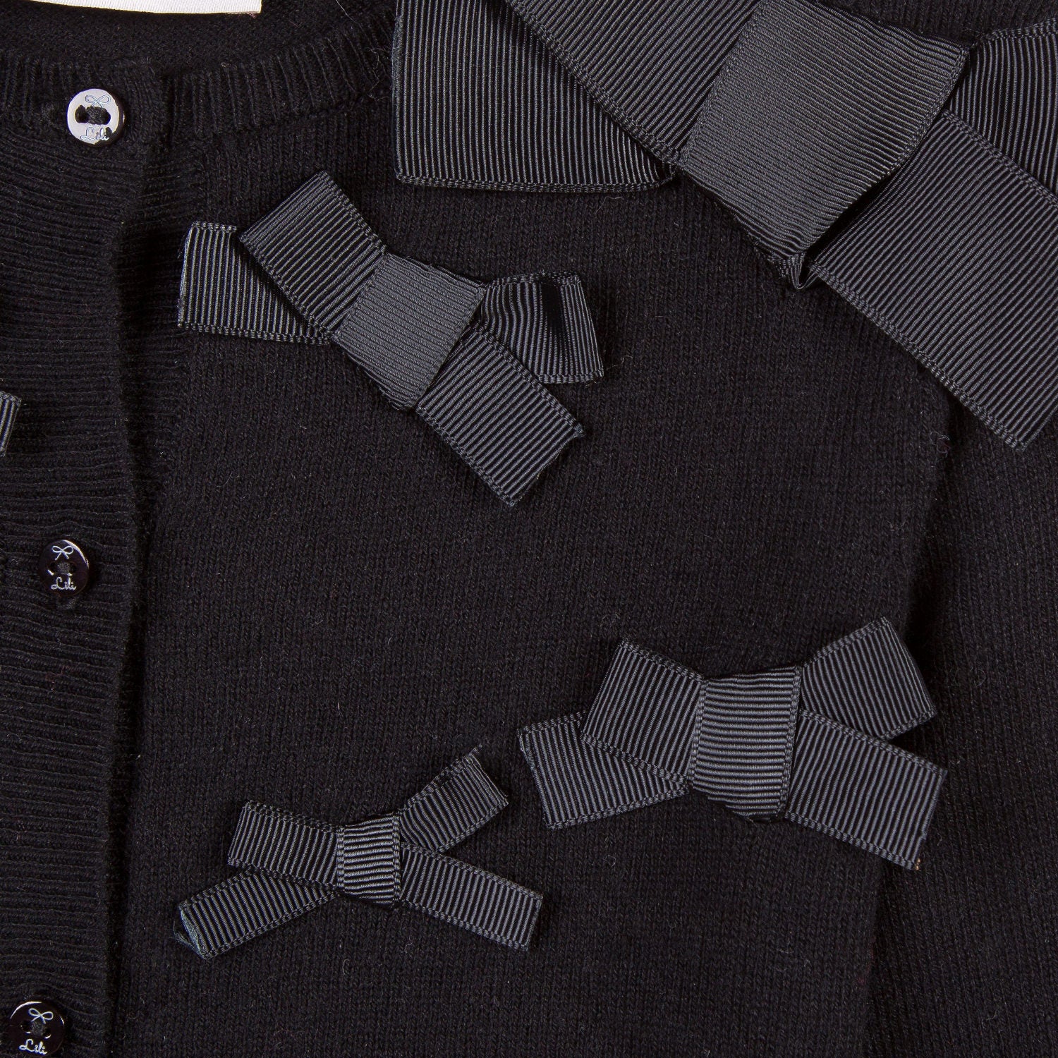 Girls Black Bow Knit Cardigan