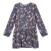 Girls Multicolored Bird Printed Grey Dress