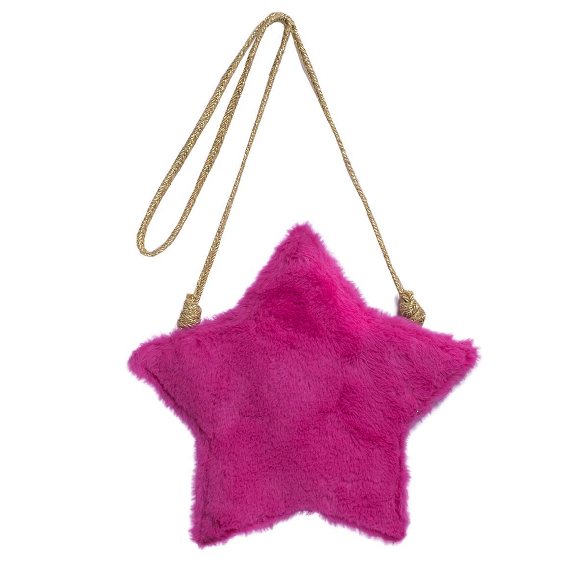 Girls fucisa pink faux fur long strapped purse in the shape of a star. By Imoga.