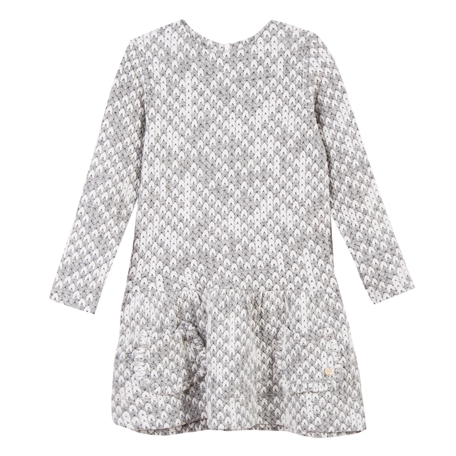 Girls Grey Print Long Sleeve Dress