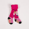 Ultra-soft knitted tights. charming little fawn has quietly fallen asleep on baby's spotted peony pink tights. Catimini design.