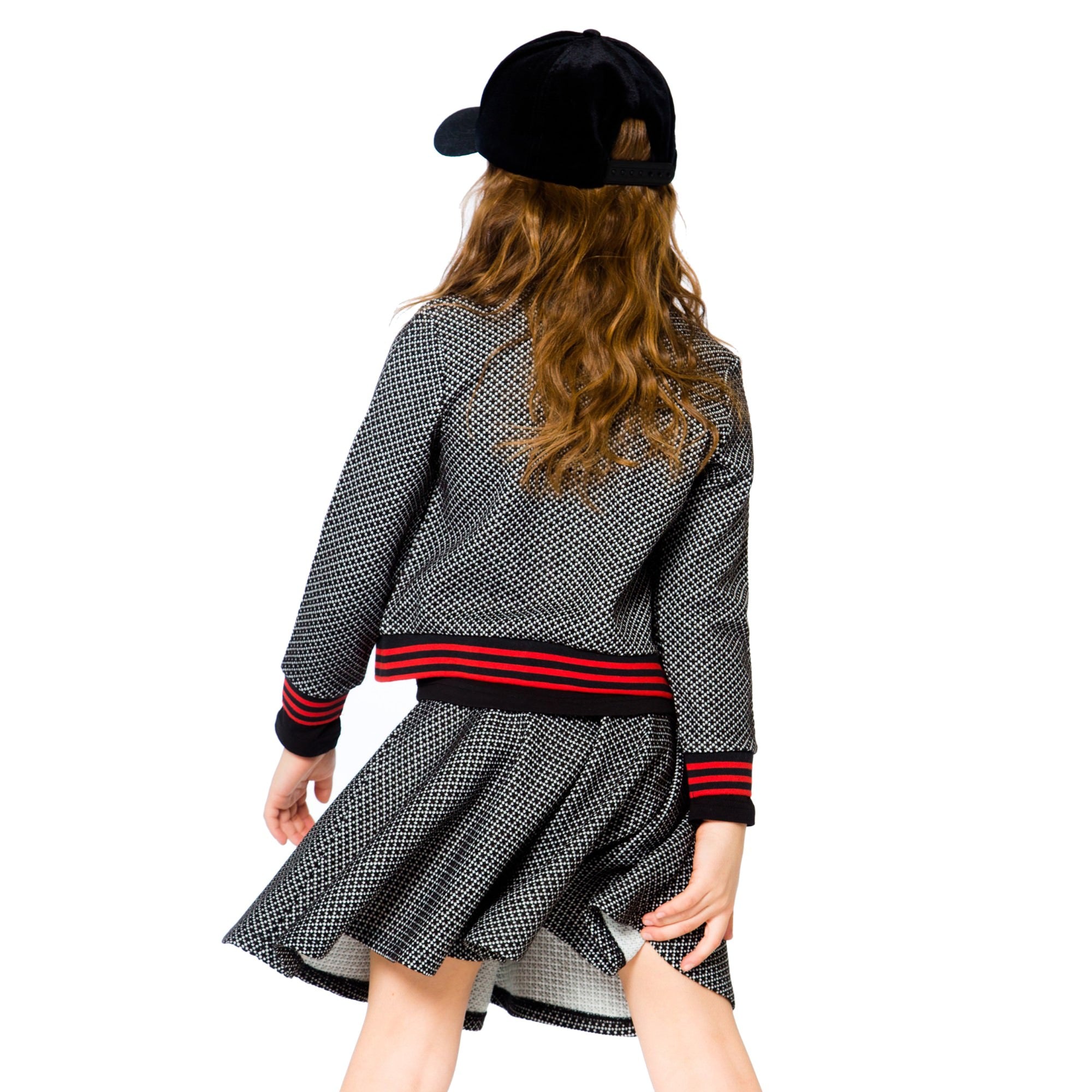 Girls Black And White Preppy Zip Up Jacket