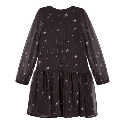 Girls Black Galaxy Print Voile Dress