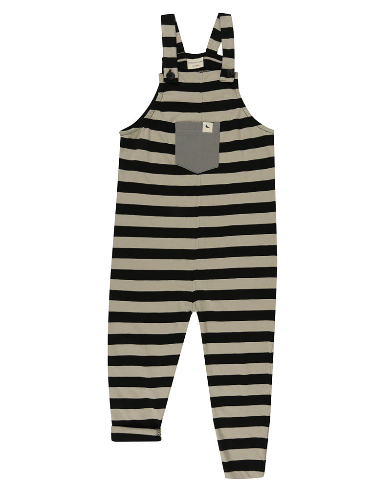 Unisex organic cotton black and nude striped sleeveless dungaree by TurtleDove London.