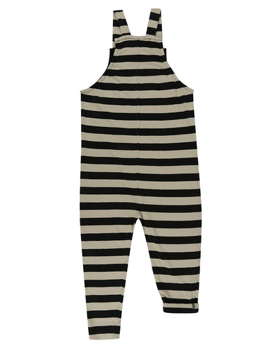 Unisex organic cotton black and nude striped sleeveless dungaree by TurtleDove London.