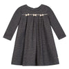 Girls Grey Navy Metallic Dress with Bows