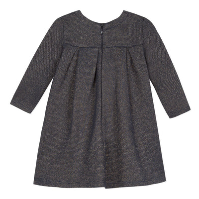 Girls Grey Navy Metallic Dress with Bows