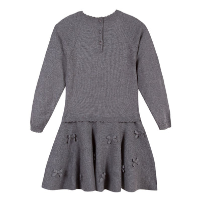 Girls Grey Knit Dress With Bows
