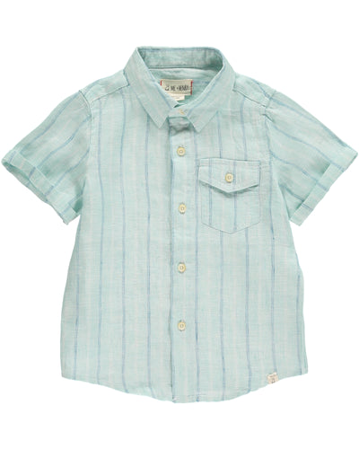 Boys Green & Blue Striped Woven Shirt