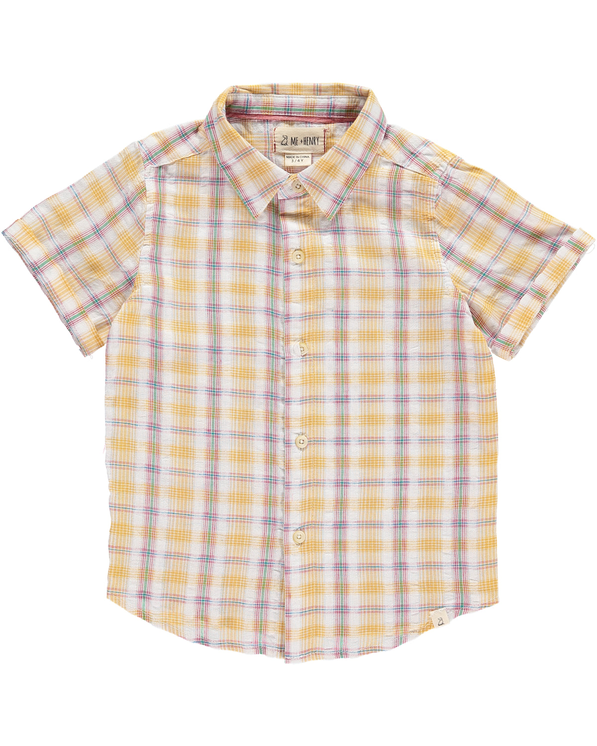 Boys Yellow Plaid Cotton Woven Shirt